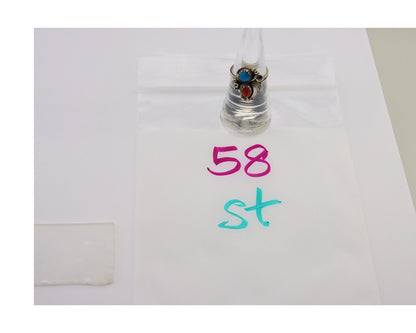 Navajo Ring 925 Silver Turquoise & Coral Native American Artist C.80's