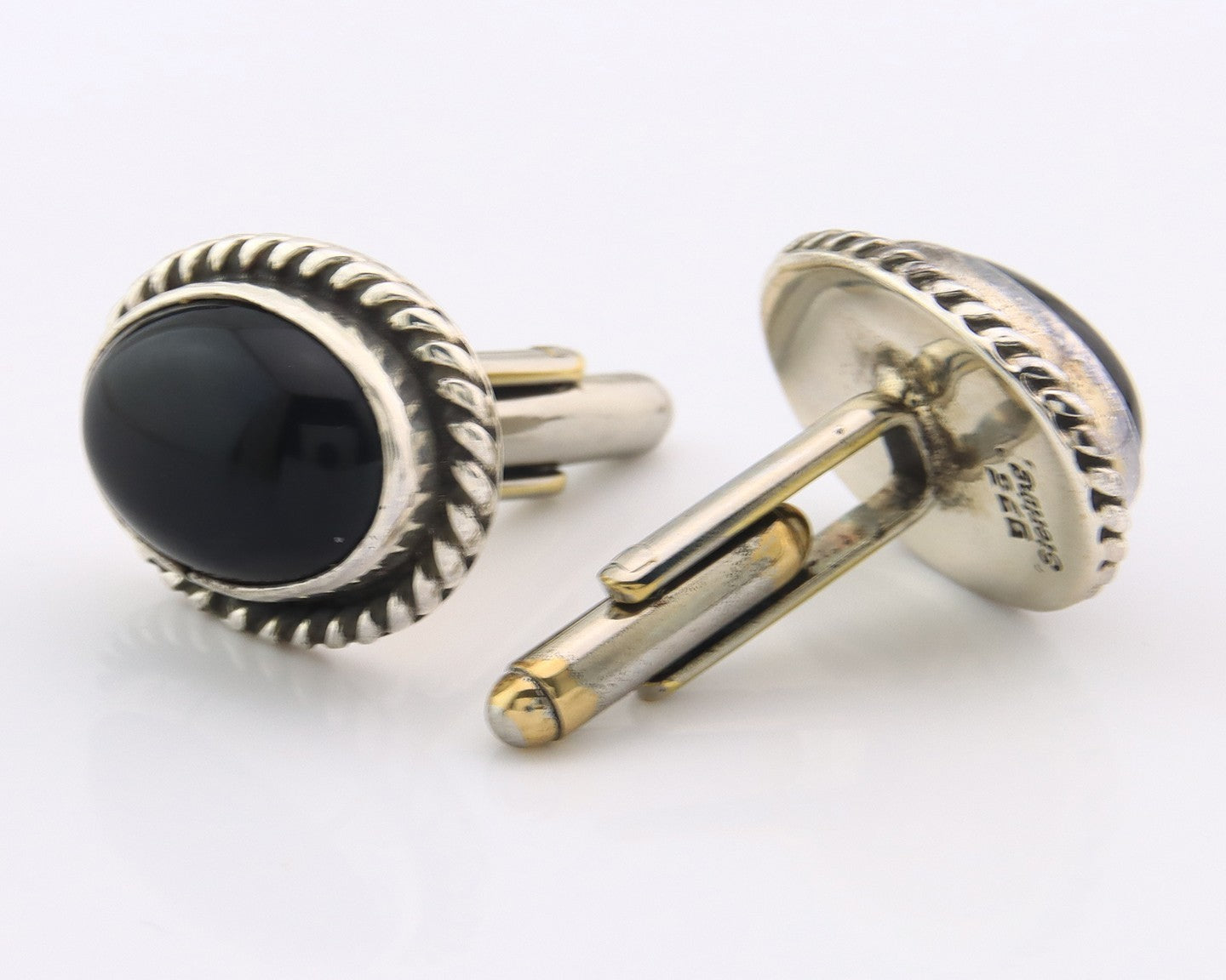 Navajo Cufflinks 925 Silver Native American Artist Natural Onyx C.80's