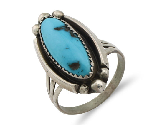 Navajo Ring .925 Silver Sleeping Beauty Turquoise Signed SkyStone Creations C80s