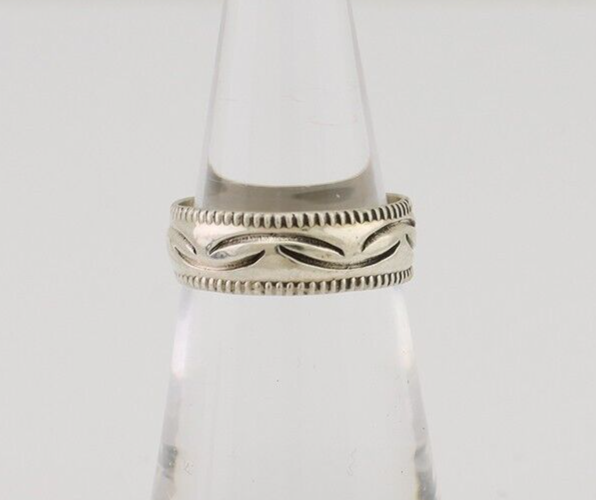 Navajo Hand Stamped Band 925 Silver 6.0 mm Native Artist Size 5.25 C.80's