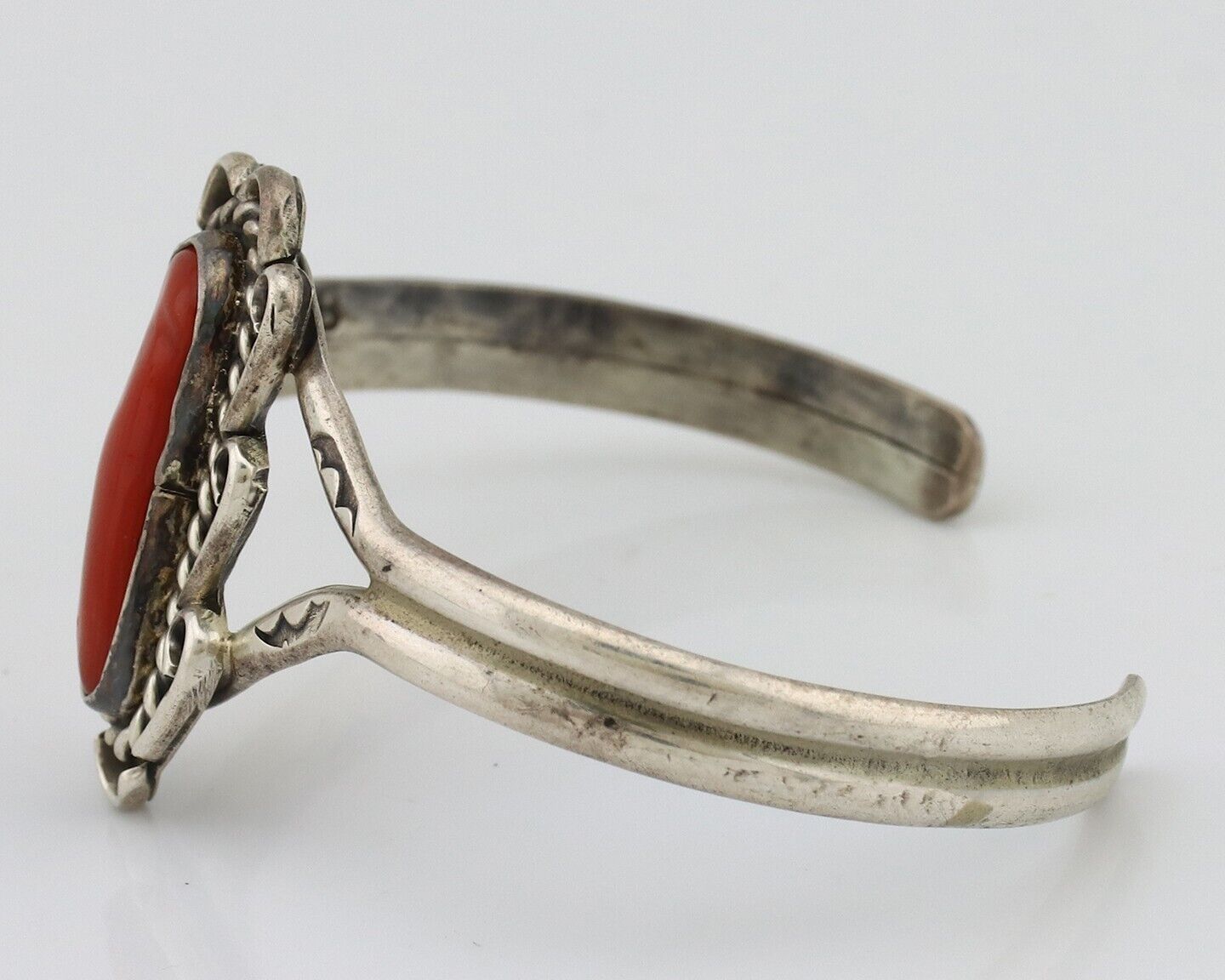 Navajo Bracelet 925 Silver Natural Red Coral Artist Signed L Begay C.80's