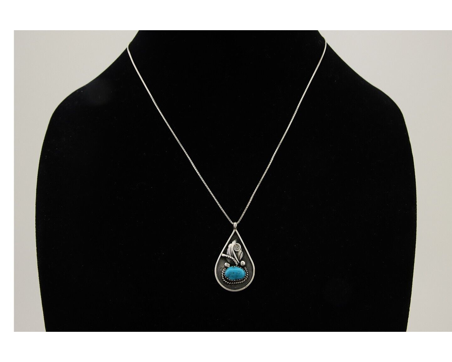 Navajo Necklace 925 Silver Natural Blue Turquoise Artist Signed JASON BAHE C.80s