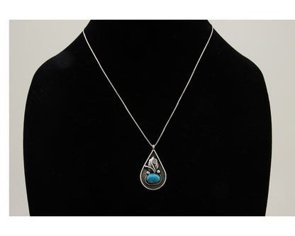 Navajo Necklace 925 Silver Natural Blue Turquoise Artist Signed JASON BAHE C.80s