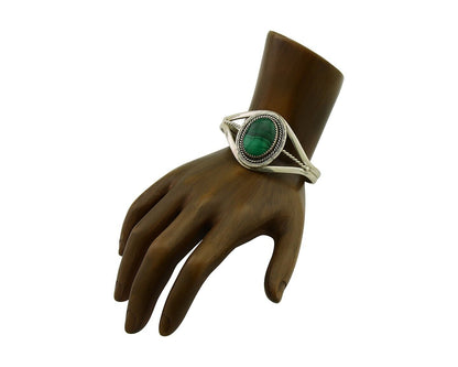 Navajo Cuff Bracelet Natural Malachite 925 Silver Native American Artist C.80s