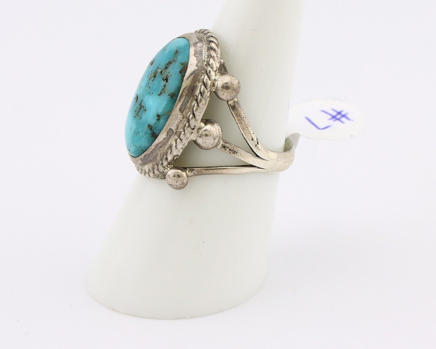 Navajo Ring 925 Silver Blue Turquoise & Pyrite Native American Artist C.80's