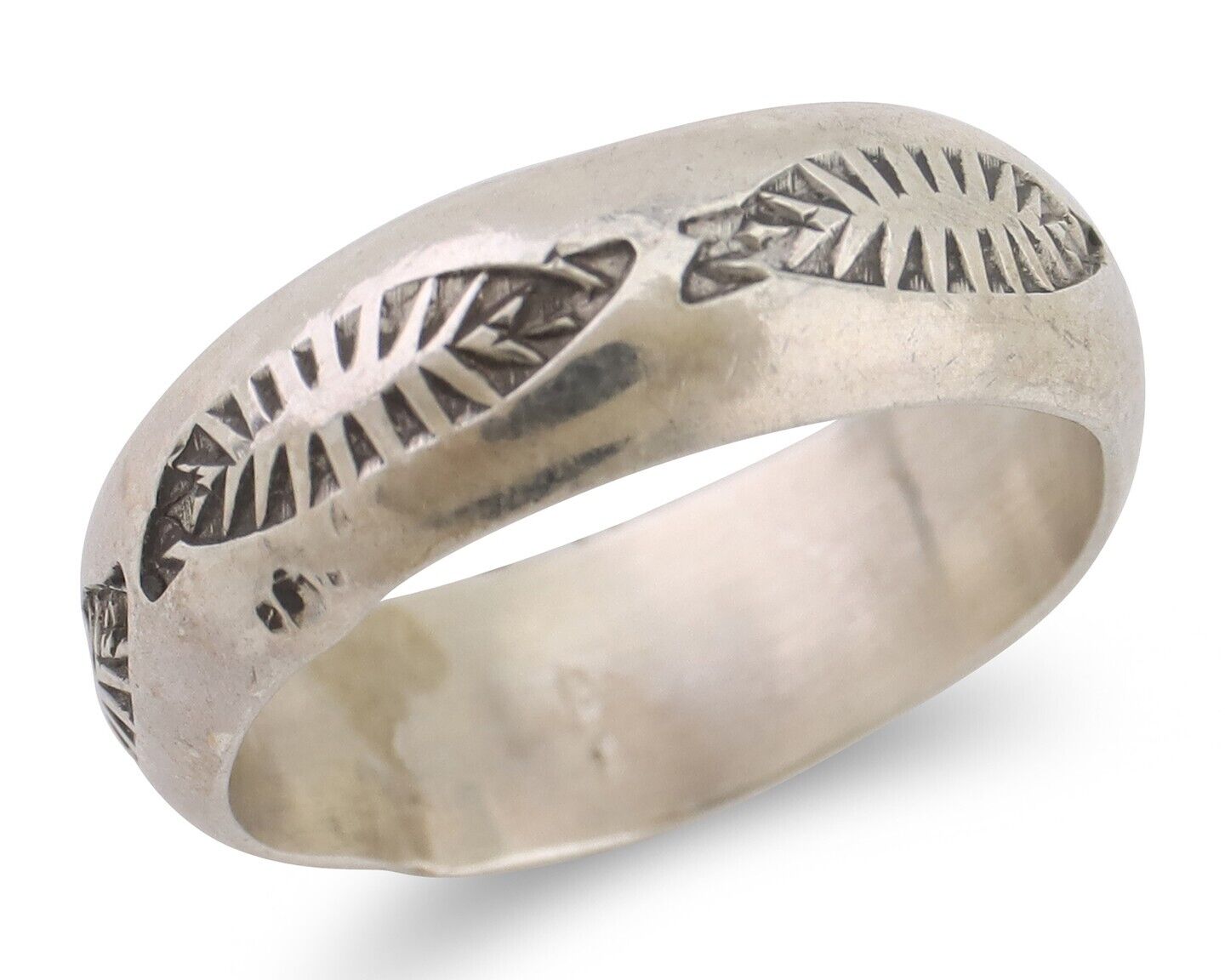 Navajo Hand Stamped Band 925 Silver 6.0 mm Signed Larry Chavez Size 6.5 C.80's