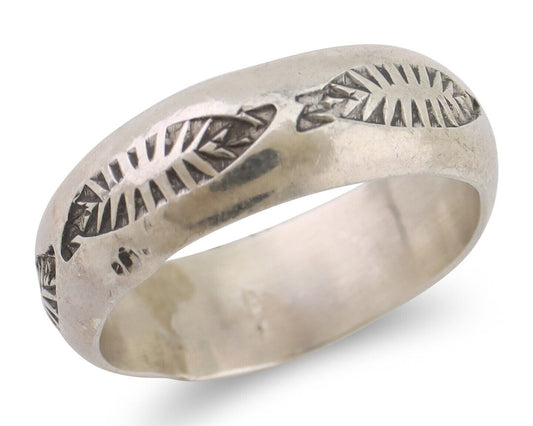 Navajo Hand Stamped Band 925 Silver 6.0 mm Signed Larry Chavez Size 6.5 C.80's
