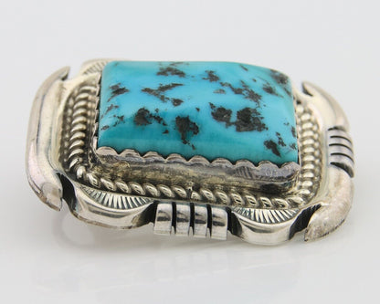 Navajo Pin 925 Silver Natural Blue Turquoise Artist Signed Hyson Craig C.80's