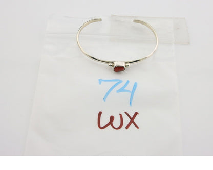 Navajo Bracelet .925 Silver Natural Red Coral Cuff Native American Artist C.80's