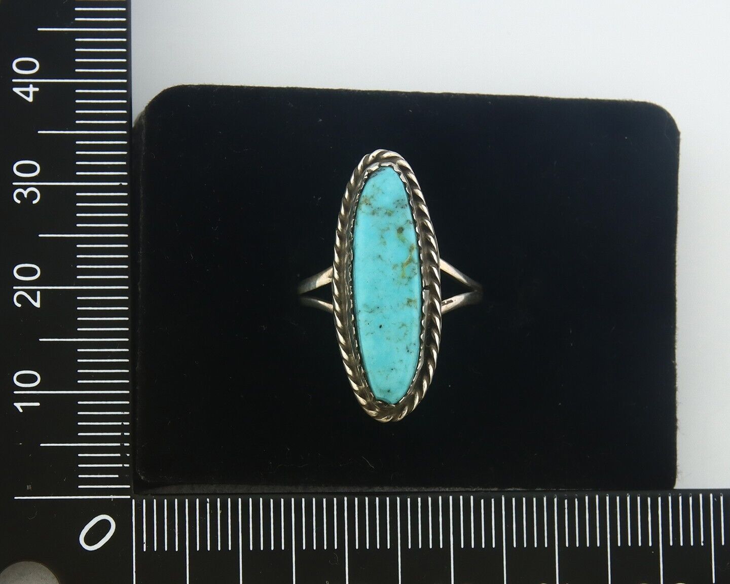 Navajo Ring 925 Sterling Natural Turquoise Native Artist C.80's Size 6.75