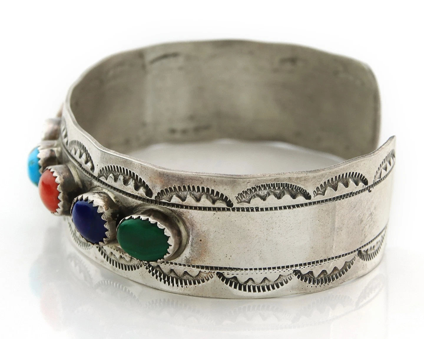 Navajo Cuff Bracelet Sterling Silver Natural Gemstone Vintage Signed LB