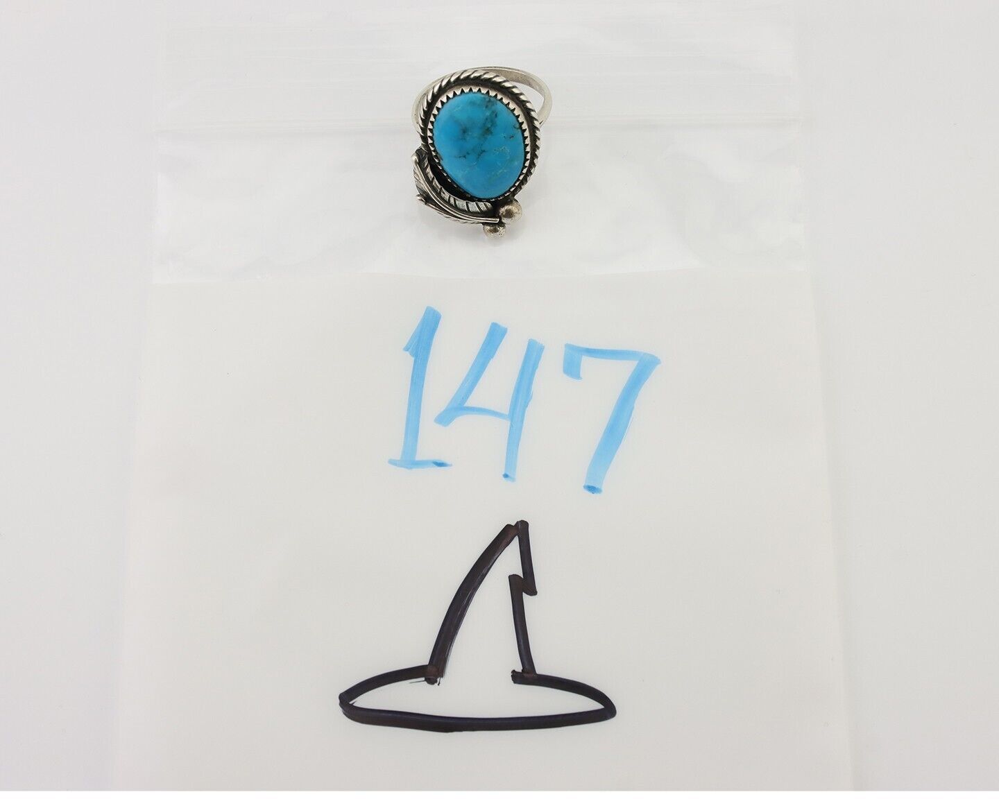 Navajo Ring 925 Silver Natural Kingman Turquoise Native American Artist C.80's