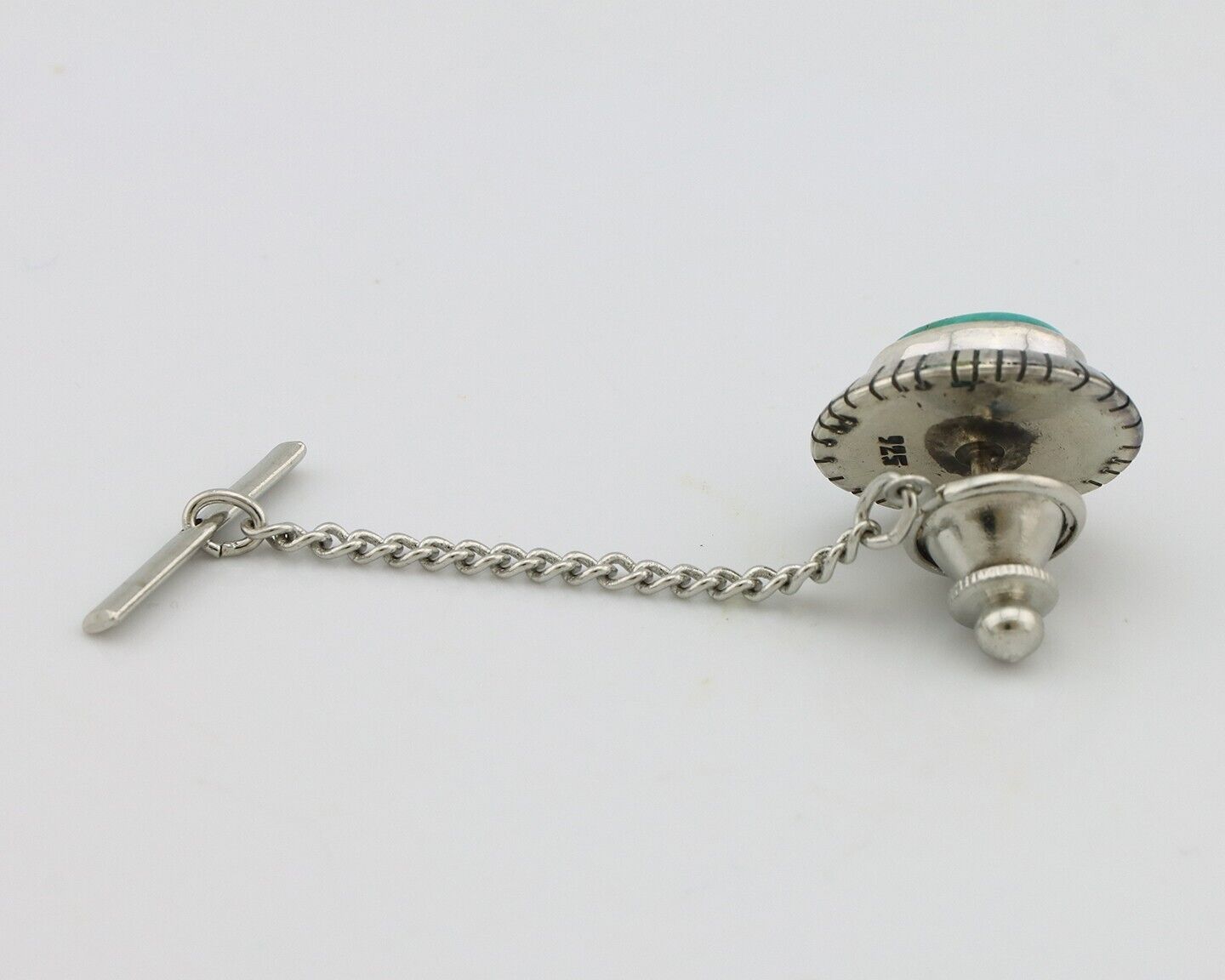 Navajo Tie Tack 925 Silver Natural Mined Turquoise Native American Artist C.80's