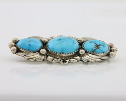 Navajo Pin 925 Silver Natural Blue Turquoise Artist Signed Billie Eagle C.80's