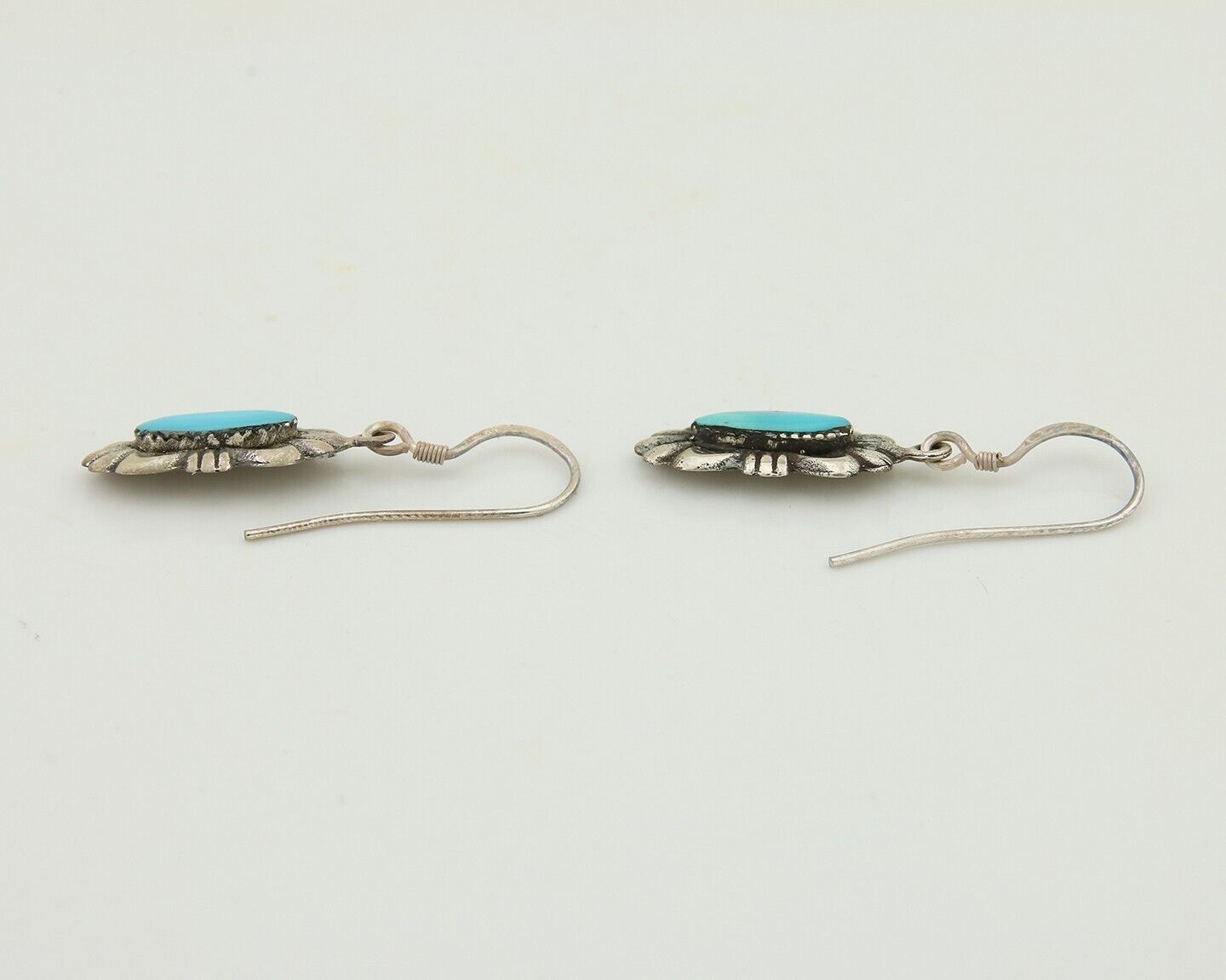 Navajo Hand Stamped Earrings 925 Silver Natural Turquoise Native Artist C.80's