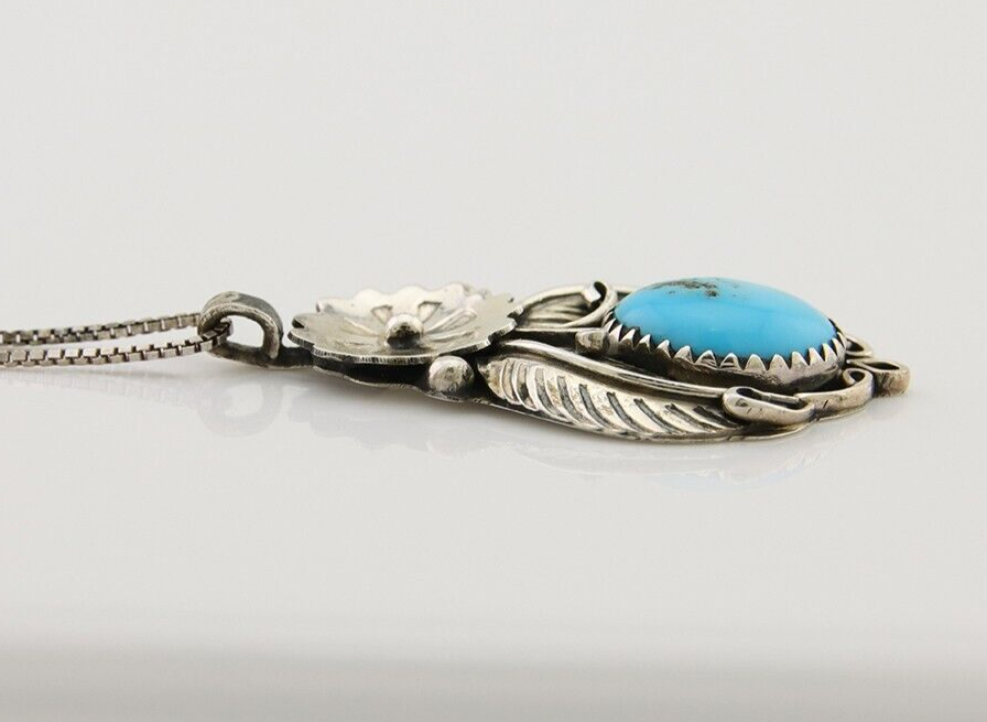 Navajo Necklace 925 Silver Natural Turquoise Artist Signed Mike Begay C.80's