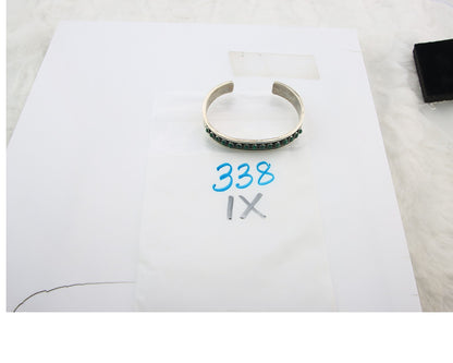 Navajo Cuff Bracelet Sterling Silver Natural Malachite Vintage Signed CC?