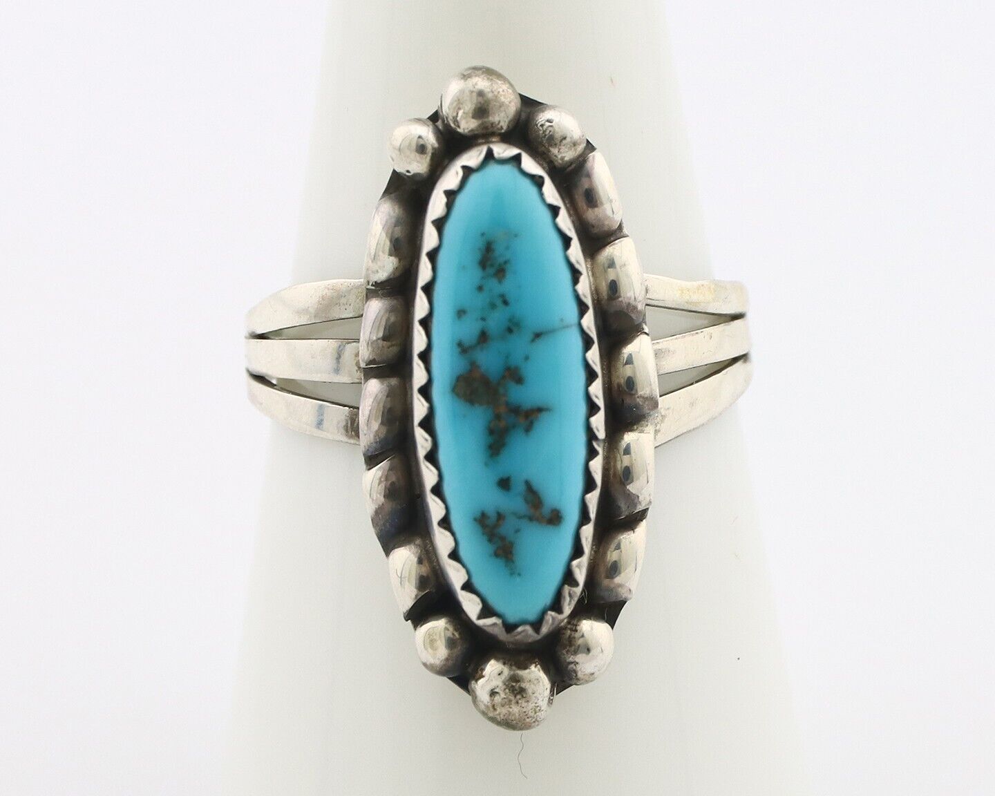 Navajo Ring .925 Silver Sleeping Beauty Turquoise Signed SkyStone Creations C80s