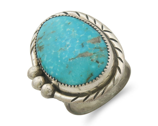 Vintage Navajo Ring 925 Sterling Turquoise Signed Richard Hoskie Size 10.5