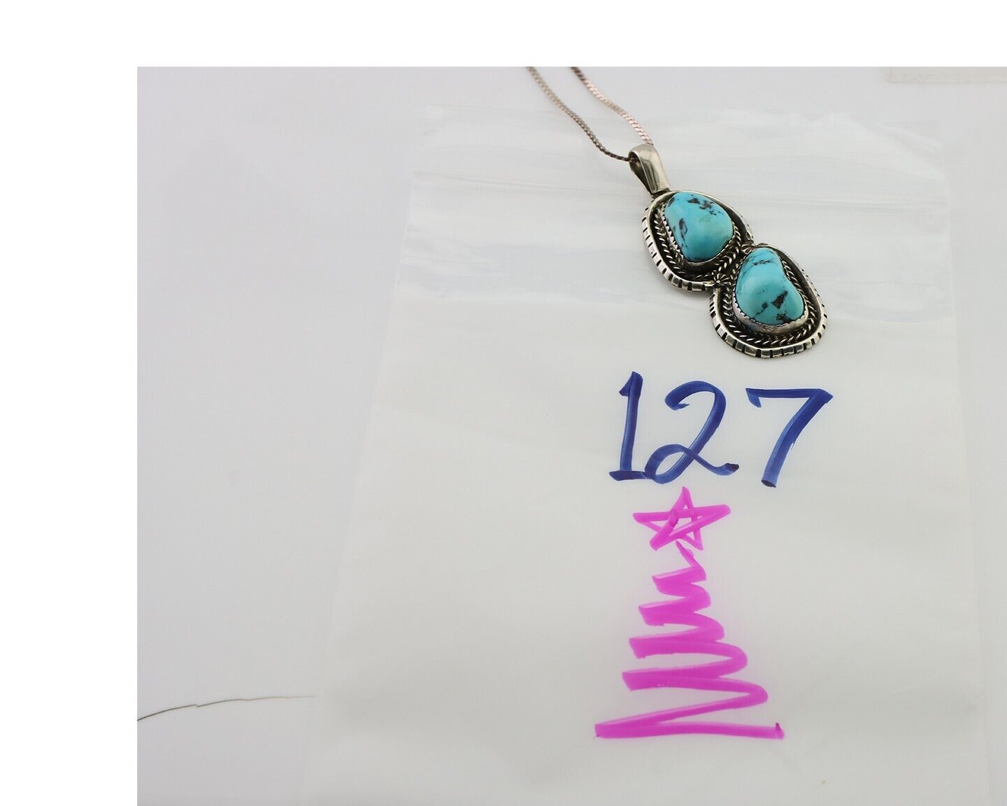Navajo Pendant 925 Silver Natural Blue Turquoise Artist Signed Tom Willeto C.80s
