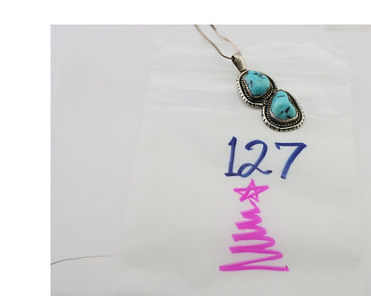 Navajo Pendant 925 Silver Natural Blue Turquoise Artist Signed Tom Willeto C.80s