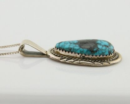 Navajo Necklace 925 Silver Spiderweb Turquoise Artist Signed Loretta Begay C80's