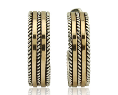 Navajo Earrings 925 Silver & Gold Handmade Artist Signed Tom Hawk C.80's