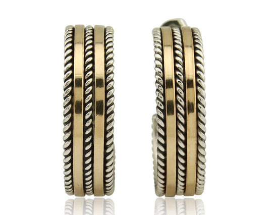 Navajo Earrings 925 Silver & Gold Handmade Artist Signed Tom Hawk C.80's
