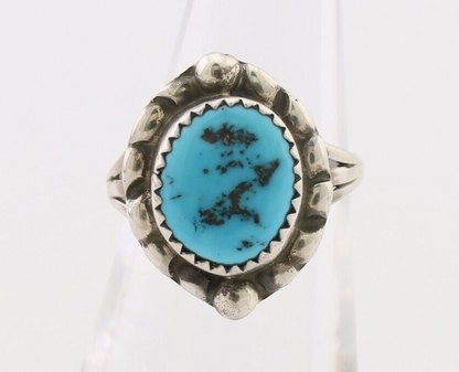 Navajo Ring 925 Silver Sleeping Beauty Turquoise Artist Signed SC C.80's