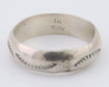 Navajo Hand Stamped Band 925 Silver 6.0 mm Signed Larry Chavez Size 8.75 C.80's
