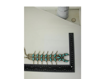 Zuni Squash Necklace 925 Silver Earring Set Turquiose Handmade Signed SM C.80's