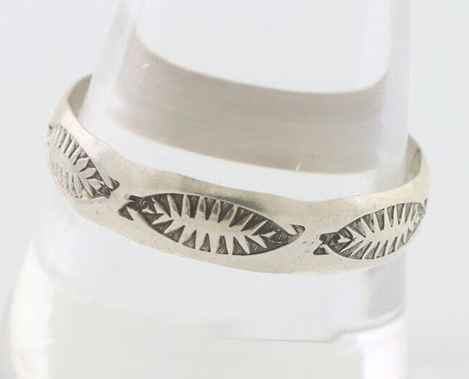 Navajo Hand Stamped Band 925 Silver 5.0 mm Signed Larry Chavez Size 11.75 C.80's