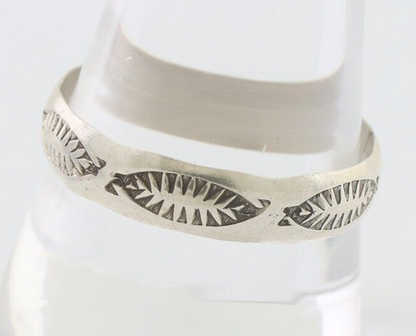 Navajo Hand Stamped Band 925 Silver 5.0 mm Signed Larry Chavez Size 11.75 C.80's