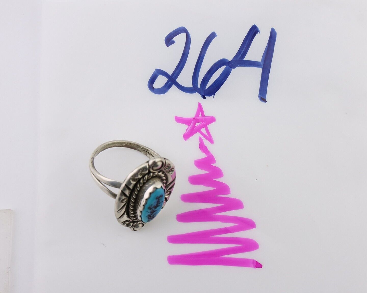 Navajo Ring 925 Silver Sleeping Beauty Turquoise Signed V & N EDSITTY C.80's