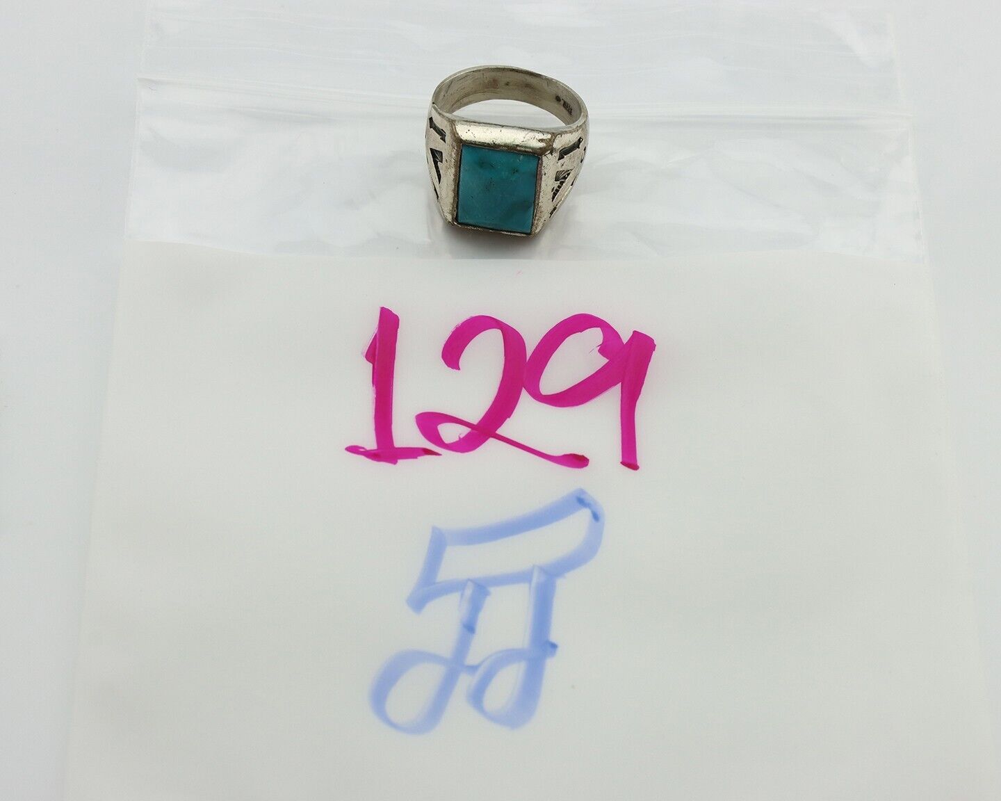 Navajo Ring 925 Silver Kingman Turquoise Signed Sun Bell Silver Company C.80's