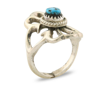 Navajo Concho Ring 925 Sterling Turquoise Native Artist C.80's Size 7.75