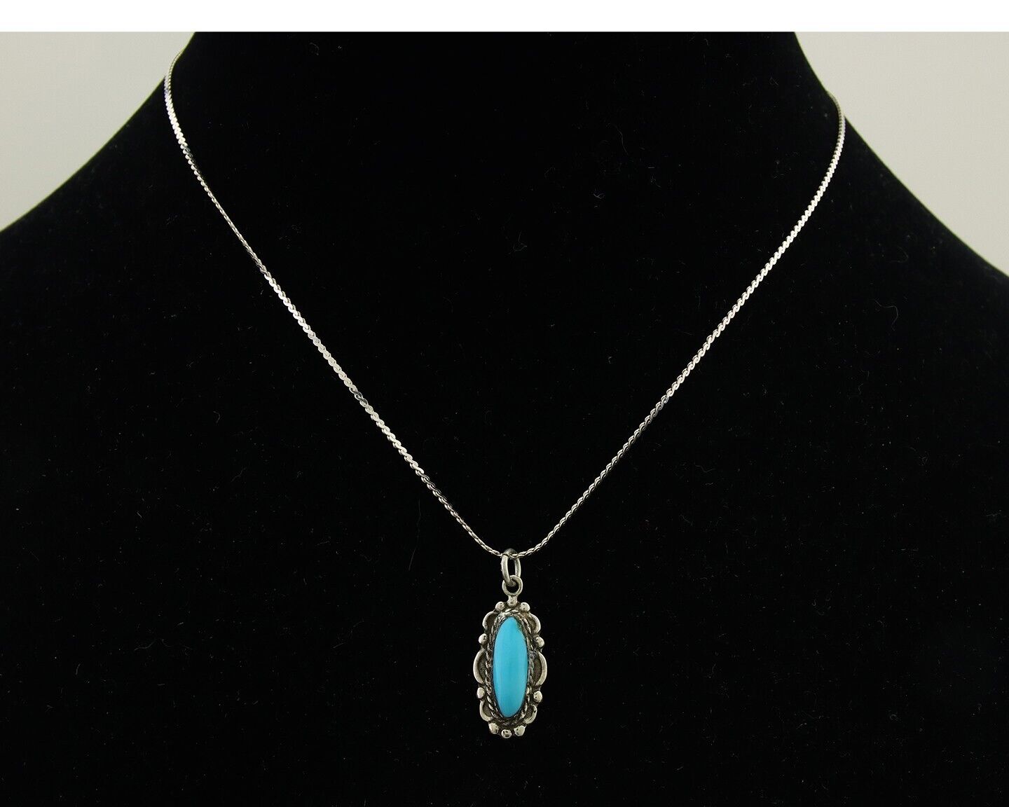 Navajo Necklace 925 Silver Natural Turquoise Artist Signed Square C.80's