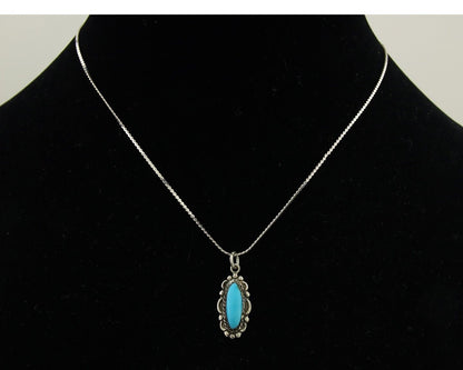 Navajo Necklace 925 Silver Natural Turquoise Artist Signed Square C.80's