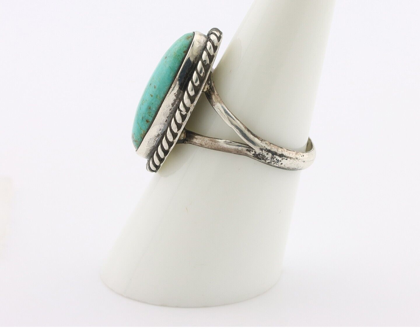 Navajo Ring 925 Silver Natural Kingman Turquoise Signed M Montoya C.80's