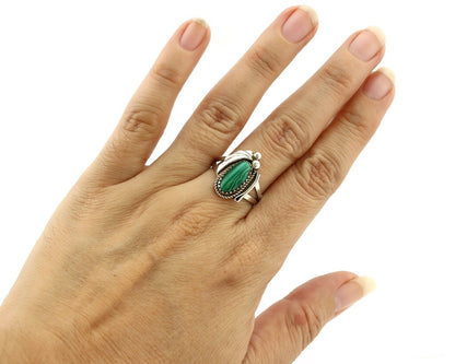 Navajo Ring 925 Silver Natural Mined Malachite Artist Signed Justin Morris C.80s