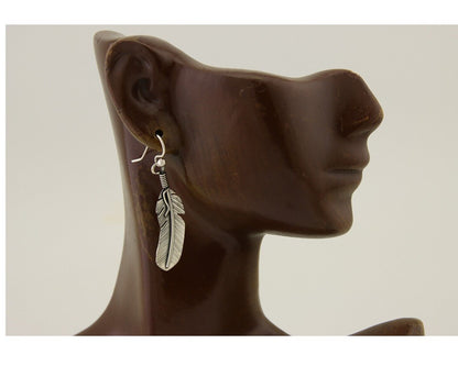 Navajo Eagle Feather Dangle Earrings 925 Silver Native American Artist C.80's
