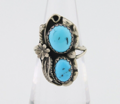 Navajo Ring 925 Silver Natural Blue Turquoise Artist Signed SC C.80's Size 3.75