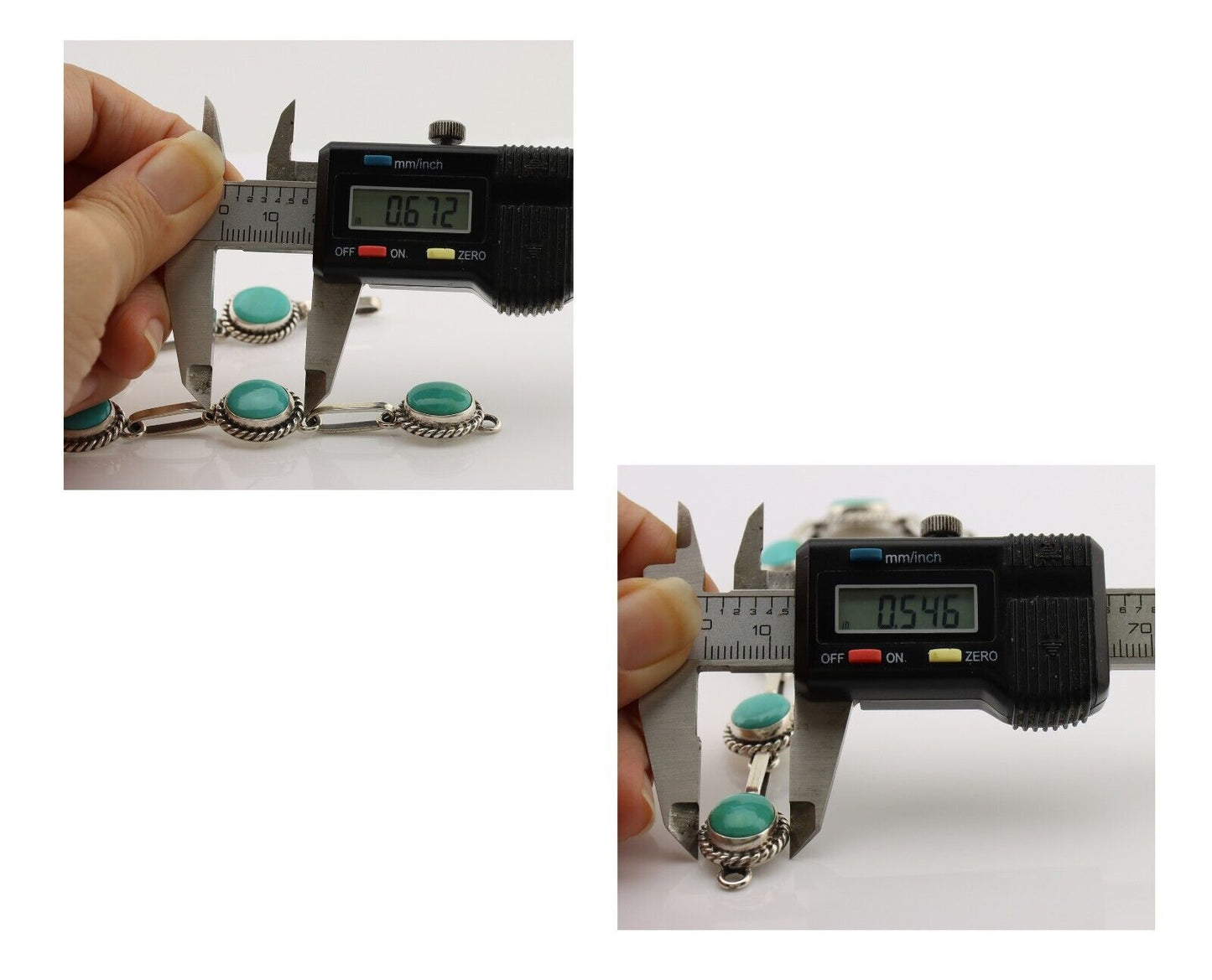 Navajo Link Bracelet 925 Silver Kingman Turquoise Native American Artist C.80's