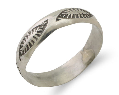 Navajo Hand Stamped Band 925 Silver 5.0 mm Signed Larry Chavez Size 8.5 C.80's
