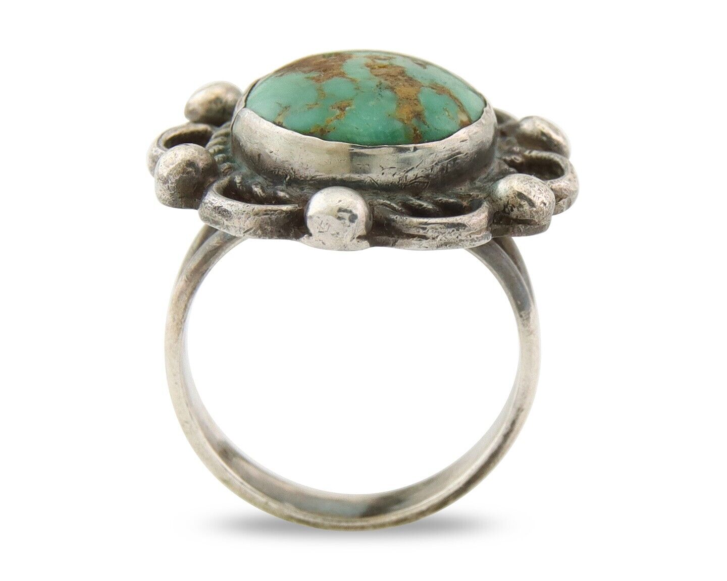Navajo Ring 925 Sterling Natural Mined Turquoise Handmade C.80's Size 5.75
