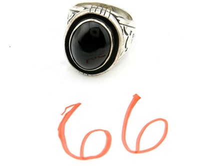 Navajo Artist Montoya Handmade Stamped Natural Onyx .925 Silver Ring