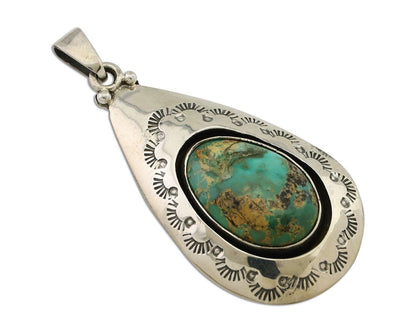 Navajo Pendant 925 Silver Green Turquoise Artist Signed MC C.80's