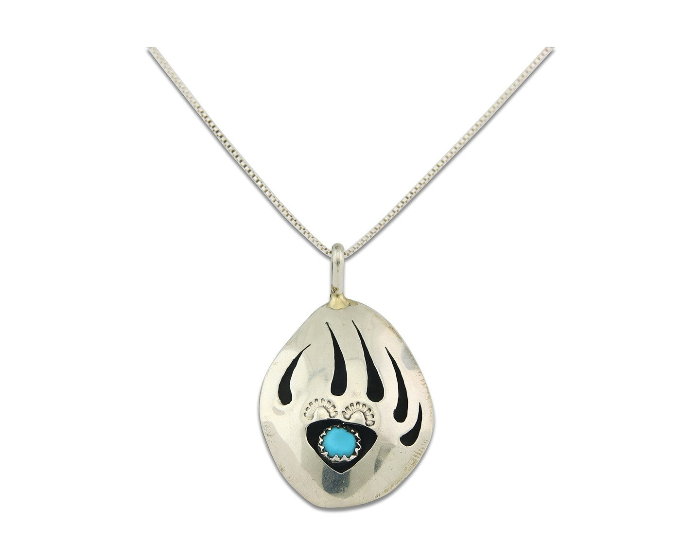 Navajo Sterling Silver Paw Necklace Turquoise Authentic Vintage Signed B