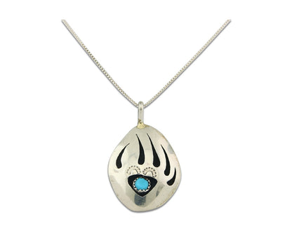 Navajo Sterling Silver Paw Necklace Turquoise Authentic Vintage Signed B
