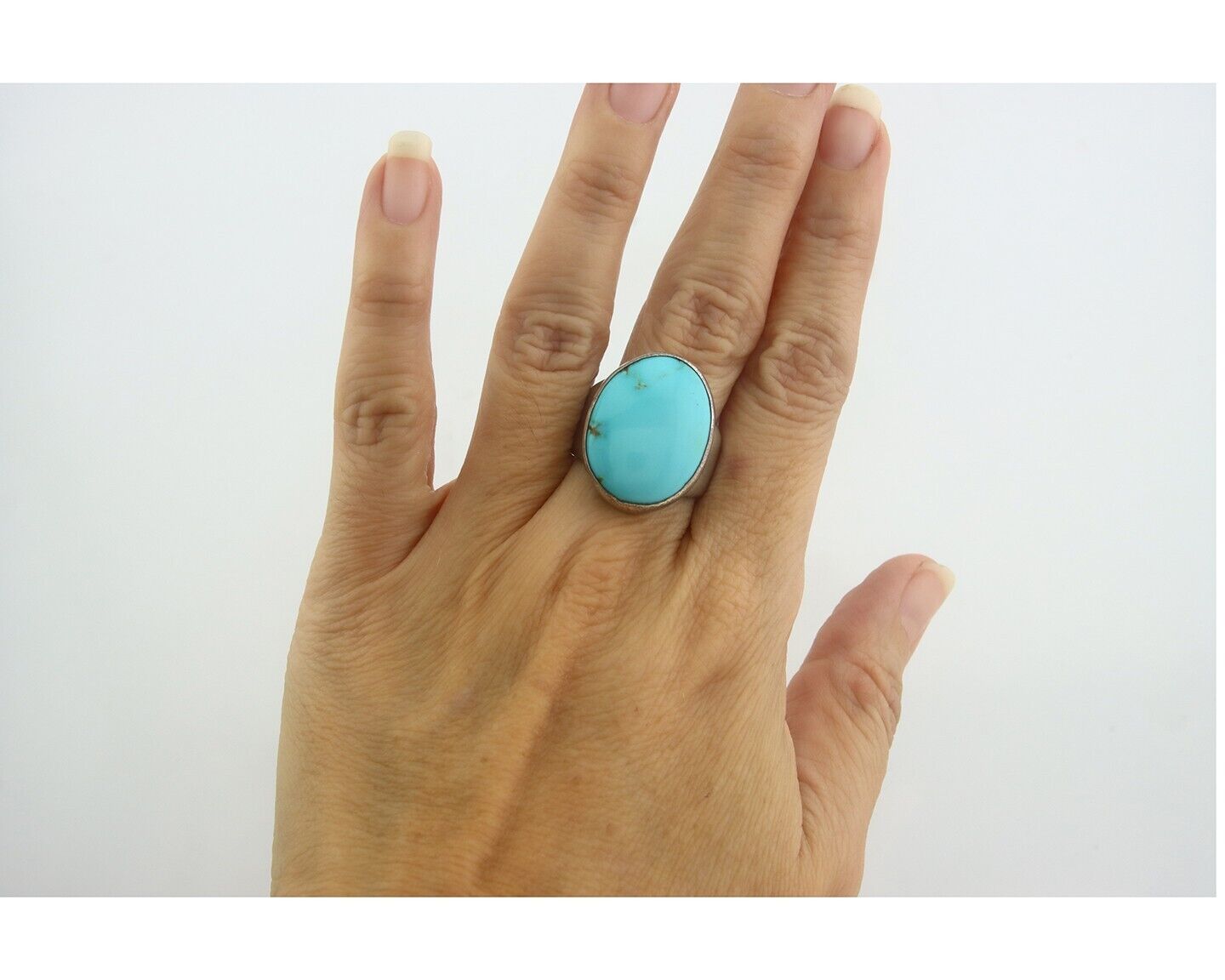 Navajo Ring 925 Sterling Turquoise Handmade Signed M Montoya C.80's Size 8.25